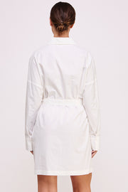 Shirt Mini Dress With Waist Buckle in White I ABJD7566 I SHIP 09/04/24