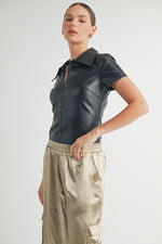 Load image into Gallery viewer, Faux Leather Bodysuit I ABJT7542
