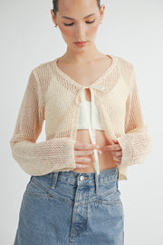 Tie Front Crochet Cropped Cardigan I ABJT7545 I SHIP 08/28/24