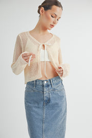 Tie Front Crochet Cropped Cardigan I ABJT7545 I SHIP 08/28/24