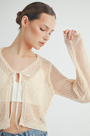 Tie Front Crochet Cropped Cardigan I ABJT7545 I SHIP 08/28/24