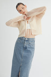 Tie Front Crochet Cropped Cardigan I ABJT7545 I SHIP 08/28/24