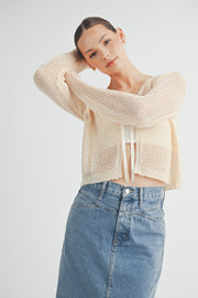 Tie Front Crochet Cropped Cardigan I ABJT7545 I SHIP 08/28/24