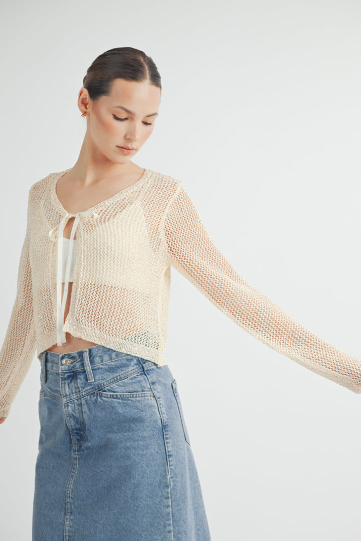 Tie Front Crochet Cropped Cardigan I ABJT7545 I SHIP 08/28/24