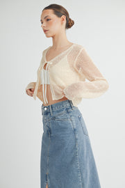 Tie Front Crochet Cropped Cardigan I ABJT7545 I SHIP 08/28/24