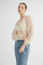Load image into Gallery viewer, Tie Front Crochet Cropped Cardigan I ABJT7545 I SHIP 08/28/24
