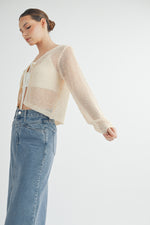 Load image into Gallery viewer, Tie Front Crochet Cropped Cardigan I ABJT7545 I SHIP 08/28/24
