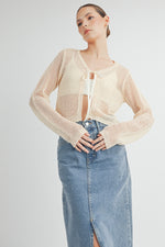 Load image into Gallery viewer, Tie Front Crochet Cropped Cardigan I ABJT7545 I SHIP 08/28/24
