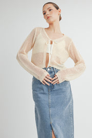 Tie Front Crochet Cropped Cardigan I ABJT7545 I SHIP 08/28/24