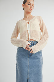 Tie Front Crochet Cropped Cardigan I ABJT7545 I SHIP 08/28/24