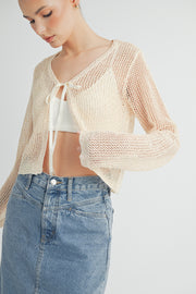 Tie Front Crochet Cropped Cardigan I ABJT7545 I SHIP 08/28/24