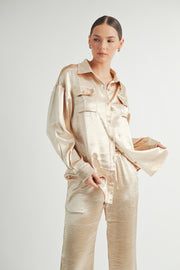 Button Down Metallic Shirt I ABJT7572 Champagne