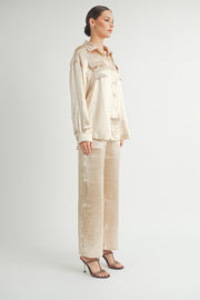 Button Down Metallic Shirt I ABJT7572 Champagne