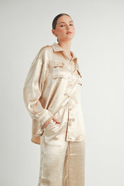 Button Down Metallic Shirt I ABJT7572 Champagne