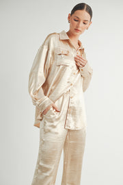 Button Down Metallic Shirt I ABJT7572 Champagne