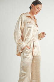 Button Down Metallic Shirt I ABJT7572 Champagne