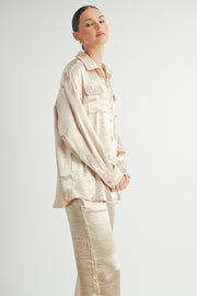 Button Down Metallic Shirt I ABJT7572 Champagne