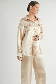 Button Down Metallic Shirt I ABJT7572 Champagne