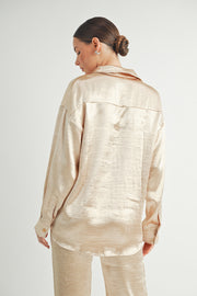 Button Down Metallic Shirt I ABJT7572 Champagne
