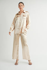 Button Down Metallic Shirt I ABJT7572 Champagne