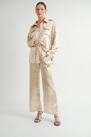 Button Down Metallic Shirt I ABJT7572 Champagne