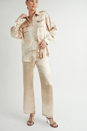 Button Down Metallic Shirt I ABJT7572 Champagne