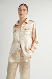 Button Down Metallic Shirt I ABJT7572 Champagne