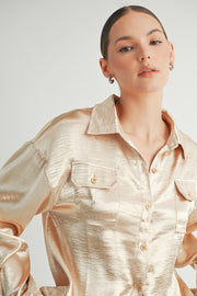 Button Down Metallic Shirt I ABJT7572 Champagne