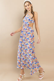 Floral Halter Neck Maxi Dress / S#ABMD0624