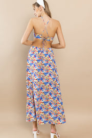 Floral Halter Neck Maxi Dress / S#ABMD0624