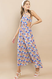 Floral Halter Neck Maxi Dress / S#ABMD0624
