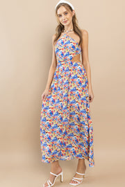 Floral Halter Neck Maxi Dress / S#ABMD0624