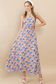 Floral Halter Neck Maxi Dress / S#ABMD0624