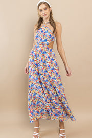 Floral Halter Neck Maxi Dress / S#ABMD0624