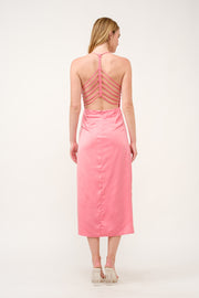 Satin Cut-Out Midi Dress I ABND0603 I