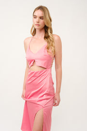 Satin Cut-Out Midi Dress I ABND0603 I