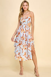 Smocked Cut Out Midi Dress / S#ABND0622