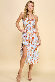 Smocked Cut Out Midi Dress / S#ABND0622