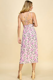 Floral Print Cutout Midi Dress / S#ABND0637-1