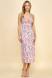 Floral Print Cutout Midi Dress / S#ABND0637-1