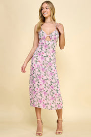 Floral Print Cutout Midi Dress / S#ABND0637-1
