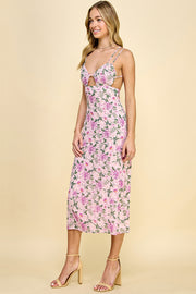 Floral Print Cutout Midi Dress / S#ABND0637-1