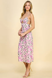 Floral Print Cutout Midi Dress / S#ABND0637-1