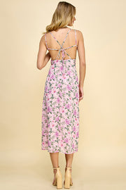 Floral Print Cutout Midi Dress / S#ABND0637-1