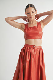 Faux Leather Crop Top & A-Line Skirt Set I ABND0663 I SHIP:TBD