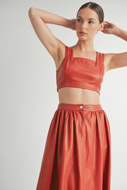 Faux Leather Crop Top & A-Line Skirt Set I ABND0663 I SHIP:TBD