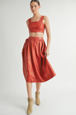 Load image into Gallery viewer, Faux Leather Crop Top &amp; A-Line Skirt Set I ABND0663 I SHIP:TBD
