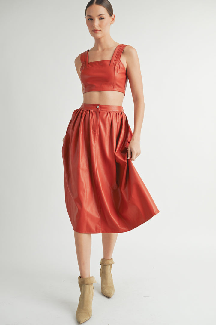 Faux Leather Crop Top & A-Line Skirt Set I ABND0663 I SHIP:TBD