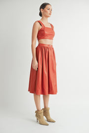 Faux Leather Crop Top & A-Line Skirt Set I ABND0663 I SHIP:TBD