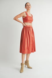 Faux Leather Crop Top & A-Line Skirt Set I ABND0663 I SHIP:TBD